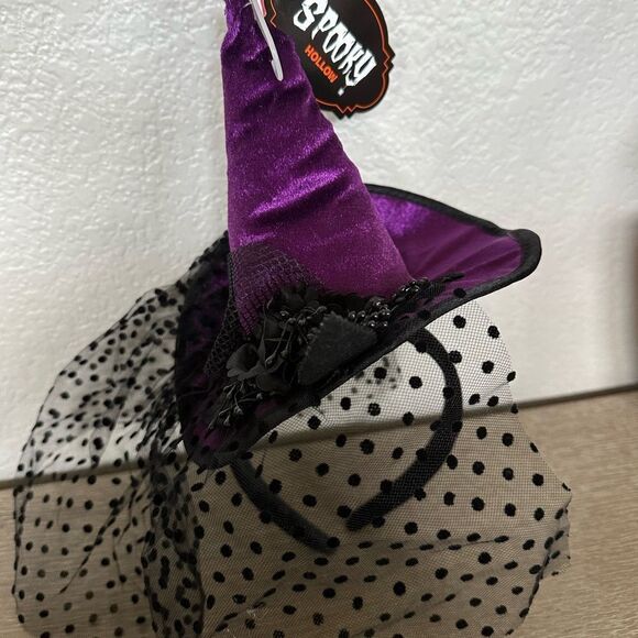 Purple Velvet Witch Hat Halloween Headband Costume Accessory - Picture 1 of 3